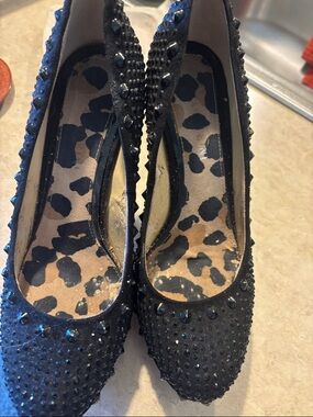 Women's Black Studded Ballet Flats with Leopard Insole